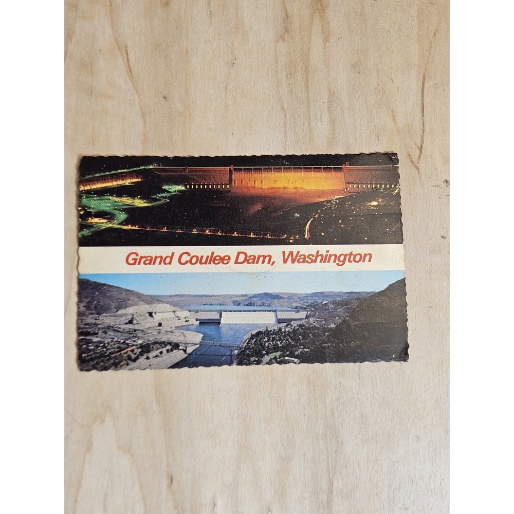 Vintage Grand Coulee Dam Washington Postcard Plastichrome Smith-Western Unposted